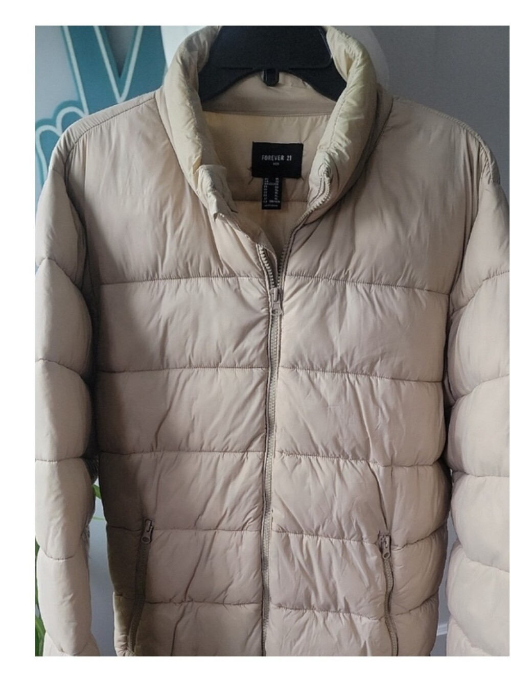 Forever 21 Tan Beige Quilted Puffer Jacket Sz XL